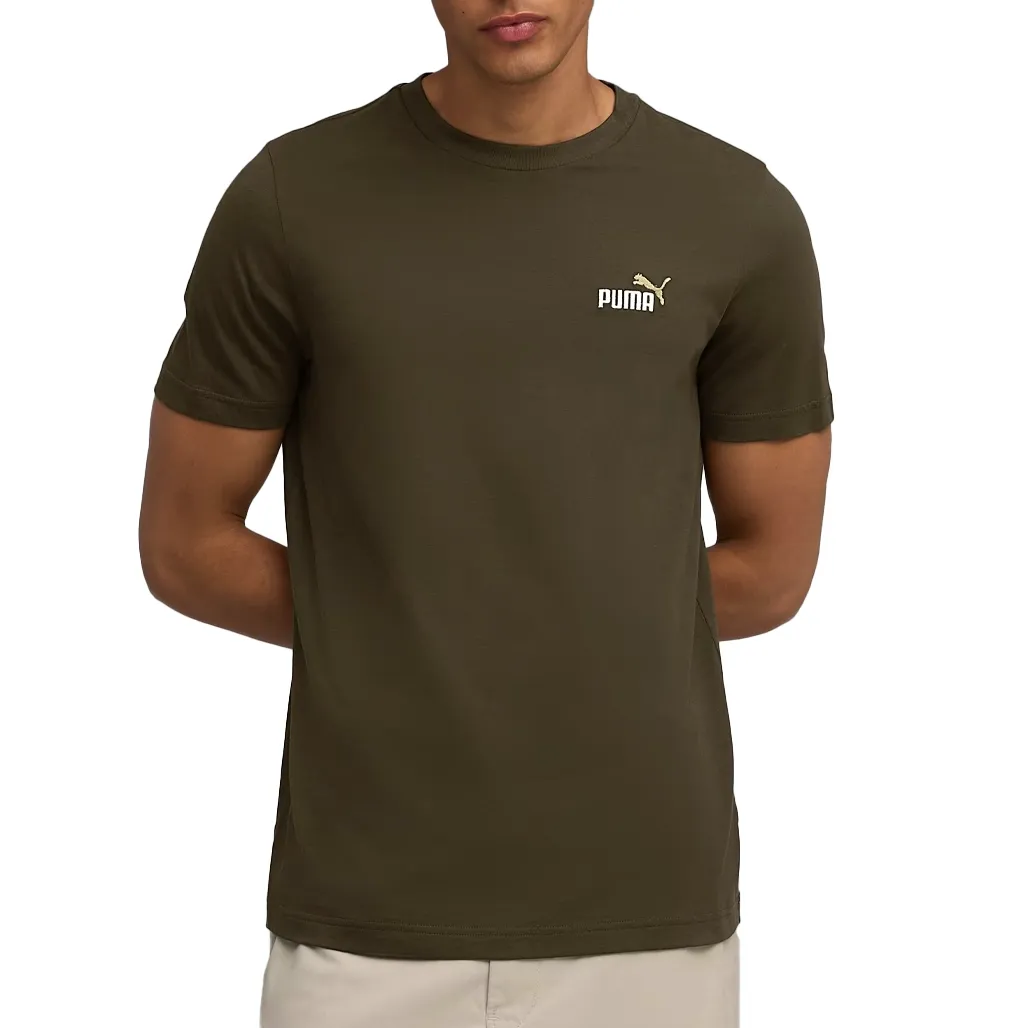 Camiseta masculina casual Puma marrom com logo pequeno no peito e gola redonda